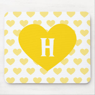 Large Bright Yellow Heart - Monogram Mouse Mat