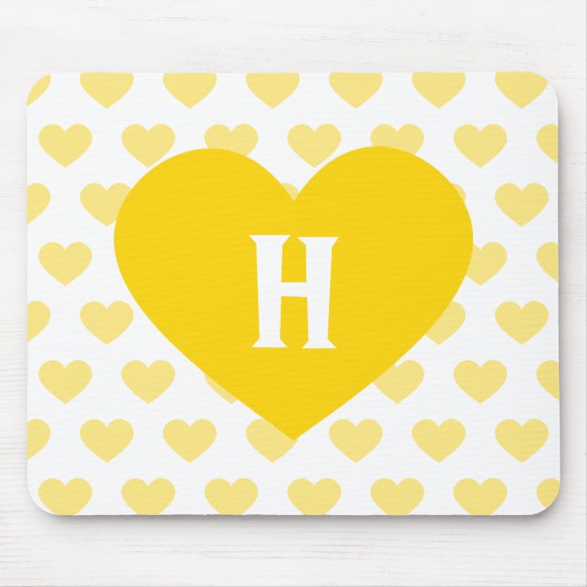 Large Bright Yellow Heart - Monogram Mouse Mat (Front)