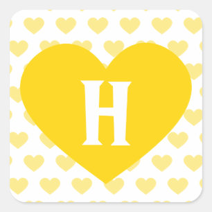 Large Bright Yellow Heart - Monogram Square Sticker