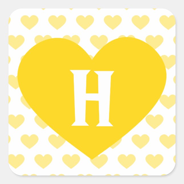Large Bright Yellow Heart - Monogram Square Sticker (Front)
