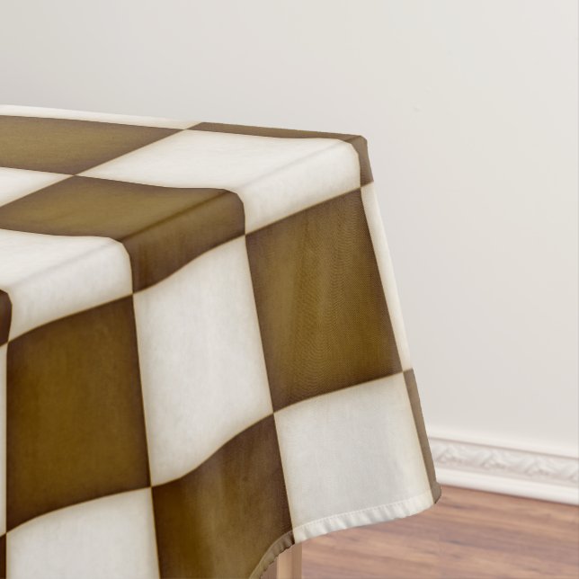 Large Brown & Antique White Checkers 60"x84" Tablecloth (In Situ)