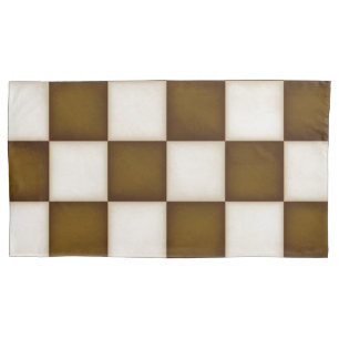 Large Brown & Antique White Checkers King Pillowcase