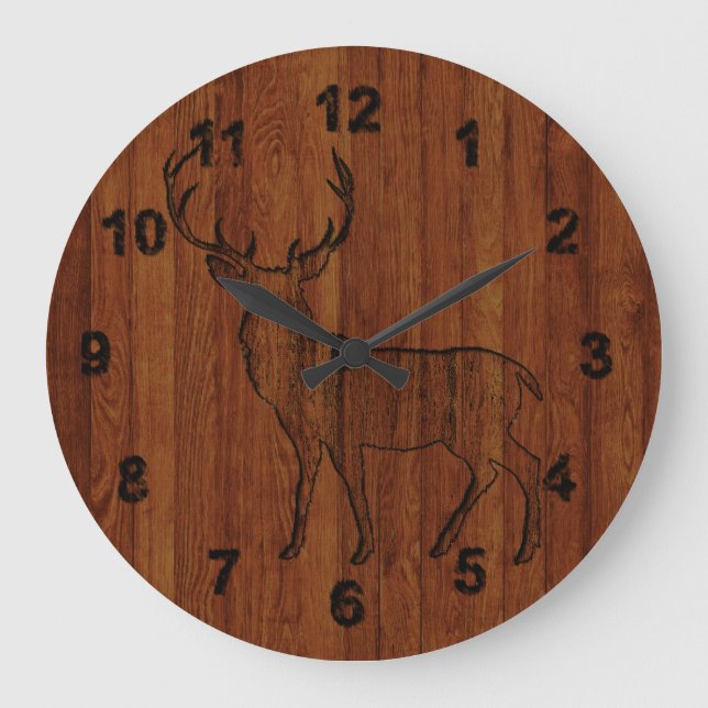 Large Buck carved in wood Effect Clock (Front)