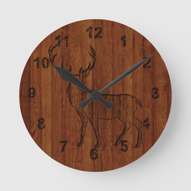 Large Buck carved wood Effect Round Clock (Front)