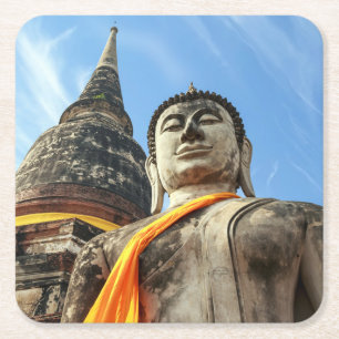 Large Buddha in Ayutthaya, Thailand Square Paper Coaster