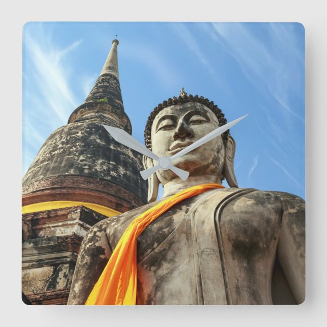 Large Buddha in Ayutthaya, Thailand Square Wall Clock (Front)