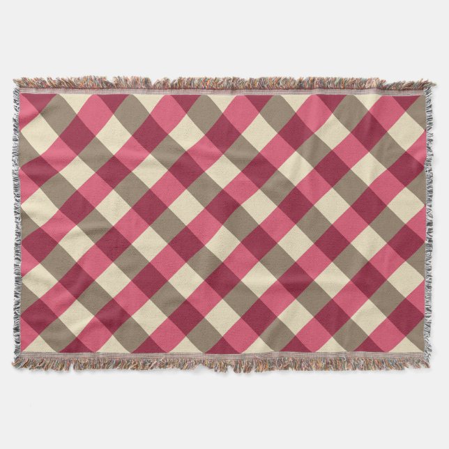 Large Buffalo Check, burgundy, cream and taupe Throw Blanket (Front)
