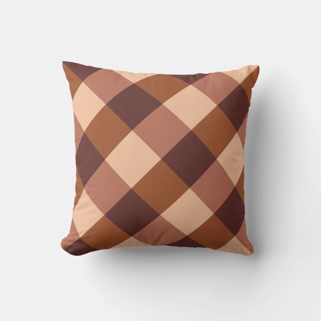 Large Buffalo Check, cocoa brown and buff pink Cushion (Front)