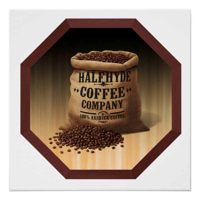 Large Burlap Bag With Label For Halfhyde Coffee Co Poster (Front)