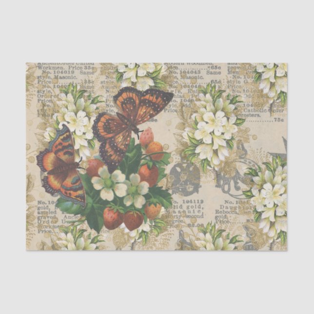 Large Butterflies and Strawberries Tissue Paper (Front)