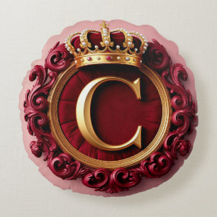 Large C Monogram on Red Velvet Round Cushion