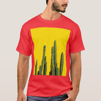 Large Cactus growing tall in front of a yellow wal T-Shirt