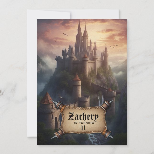 *~* Large Castle Mediaeval Fantasy AP88 Birthday Invitation (Front)