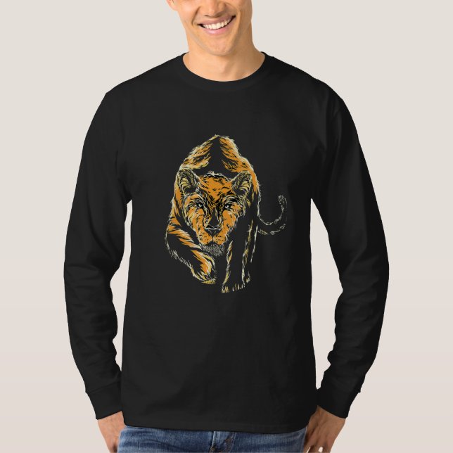 Large Cat Design Tiger In Attack Position T-Shirt (Front)