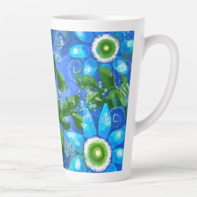 Large Ceramic Latte Mug Floral Blue Green Teal (Right)