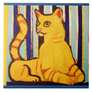 Large Ceramic Photo Tile with Yellow Cat