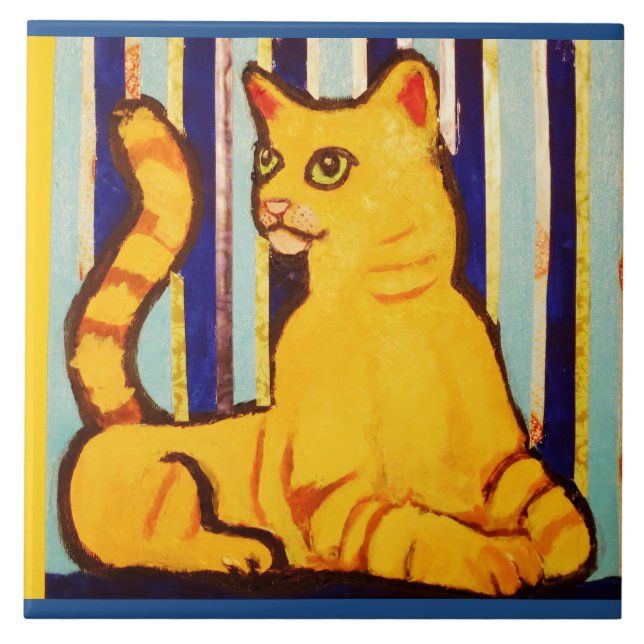 Large Ceramic Photo Tile with Yellow Cat (Front)