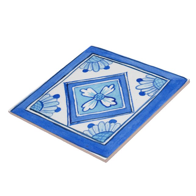 Large ceramic tile. Sicilian style Blue. Tile (Side)