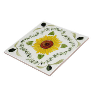 Large ceramic tile Sicilian-style “Sunflower”
