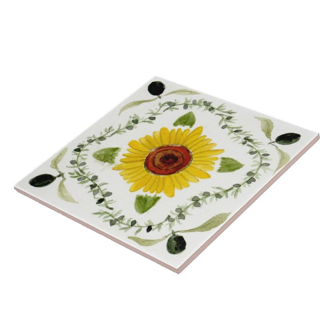 Large ceramic tile Sicilian-style “Sunflower” (Side)