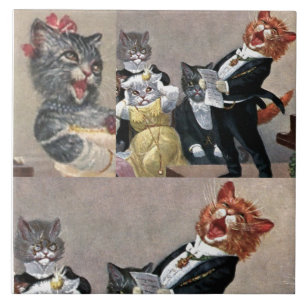 Large Ceramic Tile, Vintage Funny Kitty Postcard! Tile