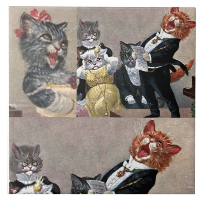 Large Ceramic Tile, Vintage Funny Kitty Postcard! Tile (Front)