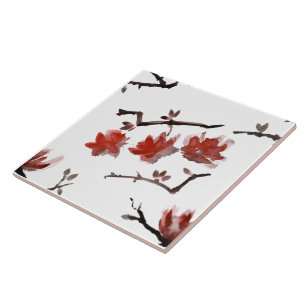 Large ceramic tile with repeating blossom design