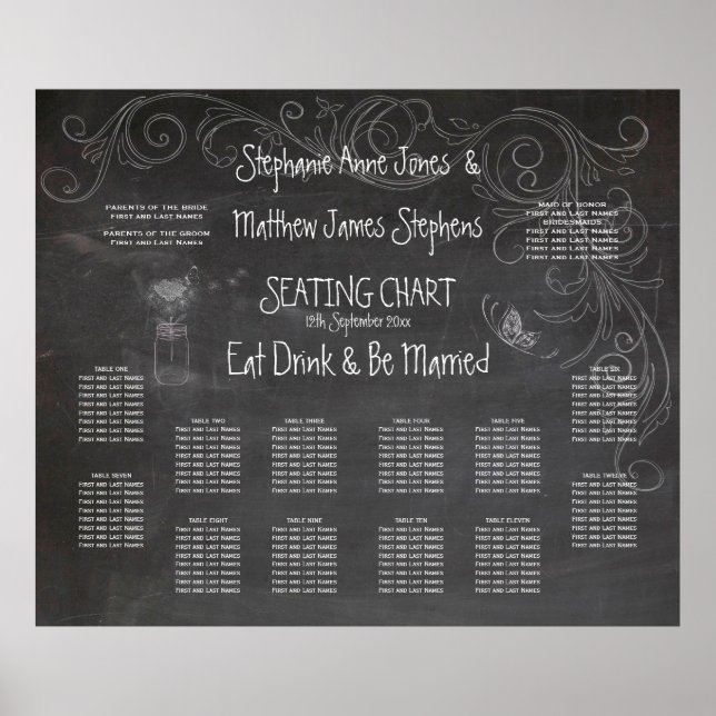 LARGE CHALKBOARD MASON JAR SEATING CHART (Front)