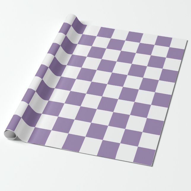 Large Checks Lavender Purple White Chequered  Wrapping Paper (Unrolled)