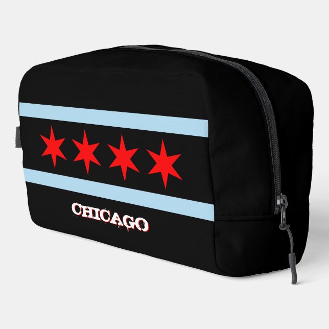 Large Chicago bag, fashion black, Chicago flag Dopp Kit (Right Corner)