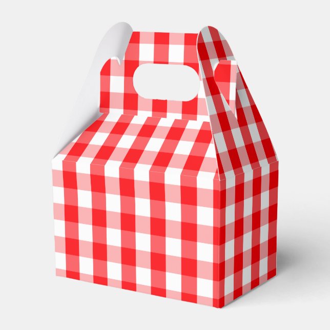 Large Christmas Red and White Gingham Check Plaid Favour Box (Front Side)