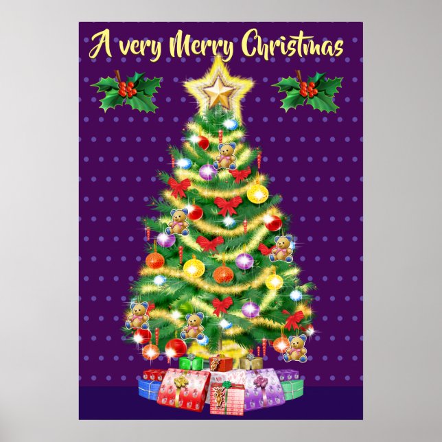 Large Christmas Tree poster purples. (Front)