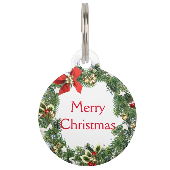 Large Christmas Wreath Dog Pet Tag (Front)