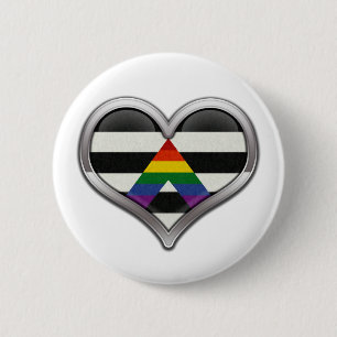Large Chrome Heart in LGBT Ally Pride Flag Colours 6 Cm Round Badge