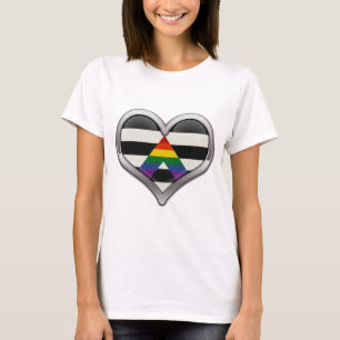 Large Chrome Heart in LGBT Ally Pride Flag Colours T-Shirt
