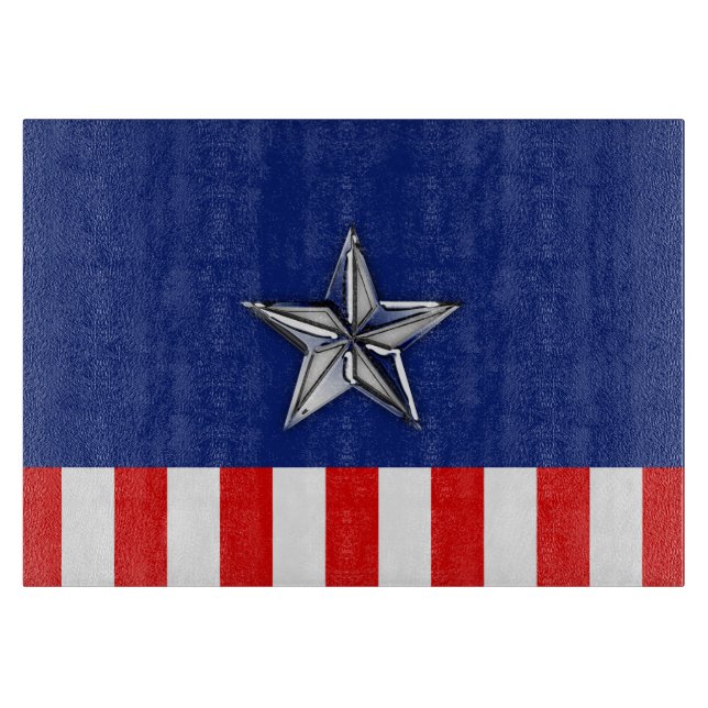 Large Chrome Like Silver Star on Festive Colours Cutting Board (Front)