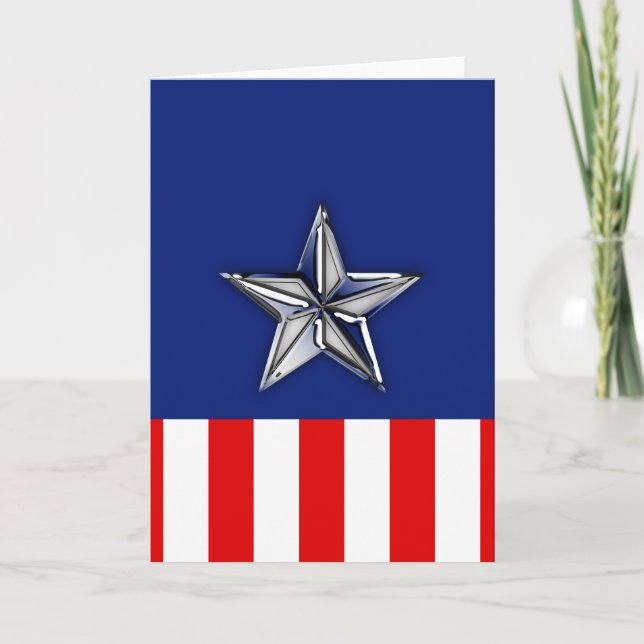 Large Chrome Like Silver Star on Festive Colours Holiday Card (Front)