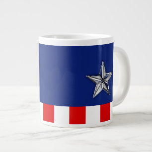 Large Chrome Like Silver Star on Festive Colours Large Coffee Mug
