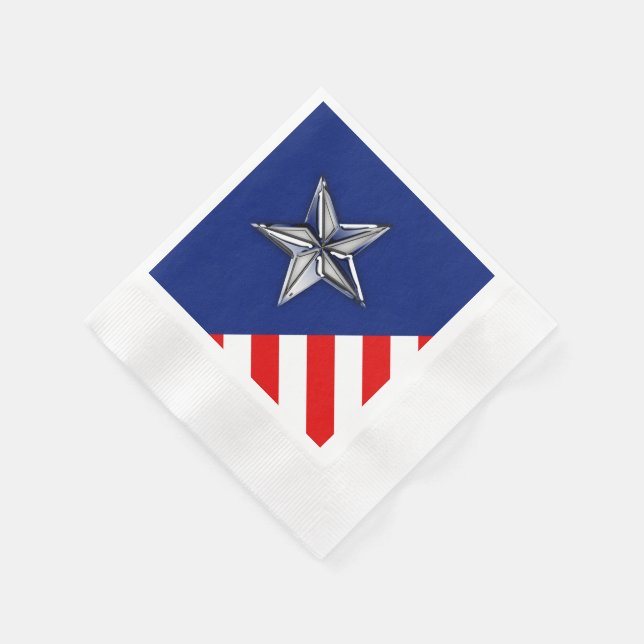 Large Chrome Like Silver Star on Festive Colours Napkin (Corner)
