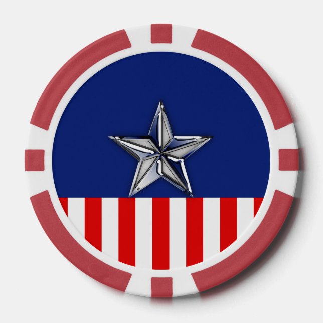 Large Chrome Like Silver Star on Festive Colours Poker Chips (Front)