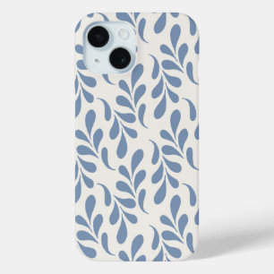 Large Coastal Blue Botanical Leaf Pattern iPhone 15 Case