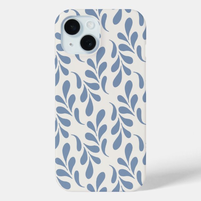 Large Coastal Blue Botanical Leaf Pattern Case-Mate iPhone Case (Back)