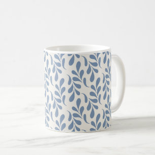 Large Coastal Blue Botanical Leaf Pattern Coffee Mug