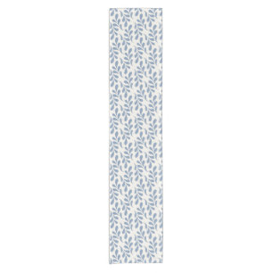 Large Coastal Blue Botanical Leaf Pattern Short Table Runner