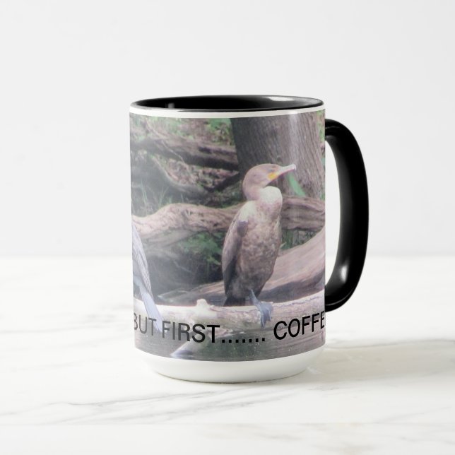 Large Coffee Mug with Cormorant Bird Couple (Front Right)