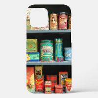 Large collection of colourful vintage cans display