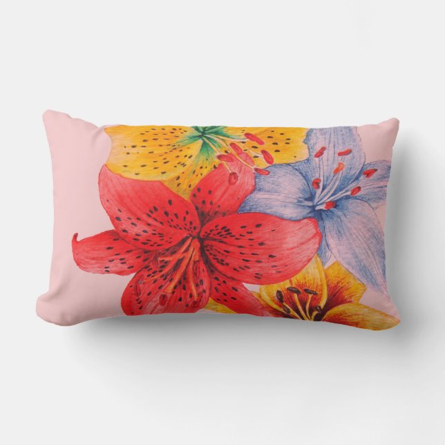 large colorful lily design contempory flower lumbar cushion (Front)