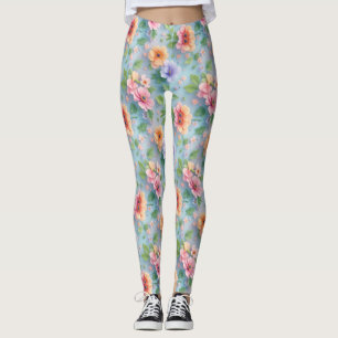 Large Colorful Paper Flowers Leggings