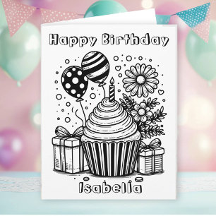 Large Colour Me   Cupcake Flowers Girl's Birthday Card