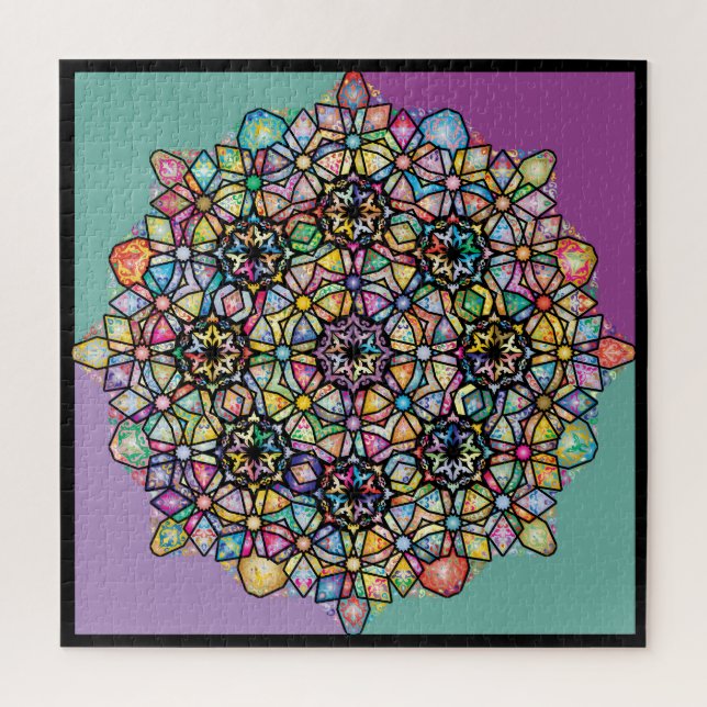 Large Coloured Mandala 4-Square: Aubergreen Jigsaw Puzzle (Vertical)